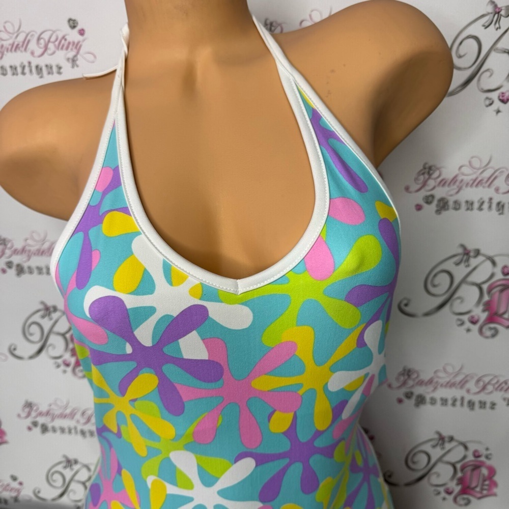 Splatter tank top halter neon pastel vintage retro bright built in bra cute y2k - Picture 5 of 10